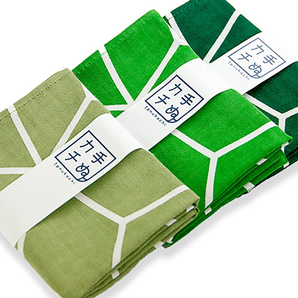 四角柄フチ縫いあり3枚組 緑系色 抹茶色 常盤緑 千歳緑 本染め職人による伝統を継承する 株式会社伊藤染工場